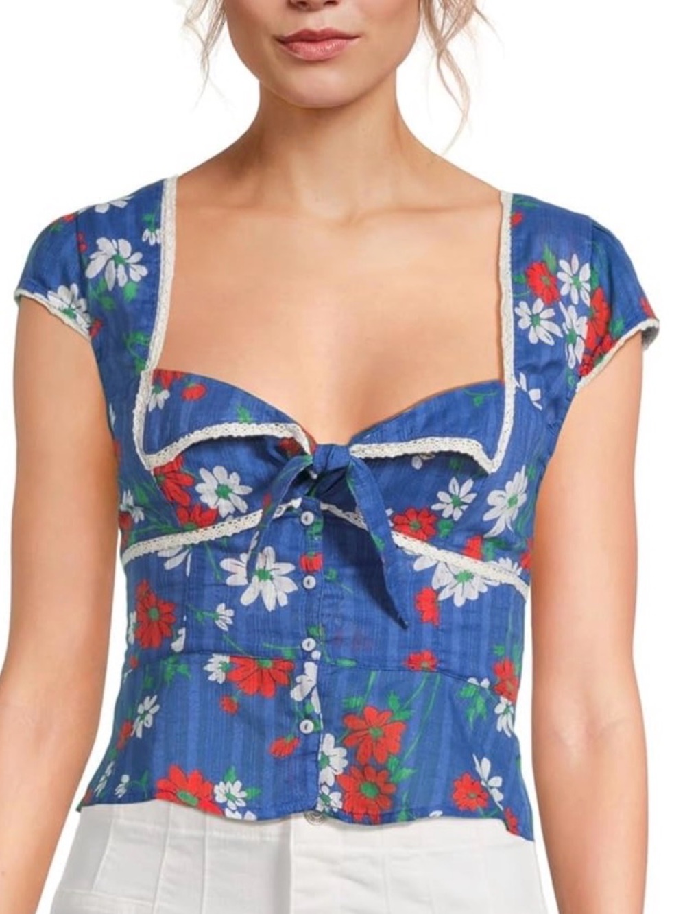 🇺🇸 Free People Women's Call Me Baby Blouse Size Medium Floral Blouse top